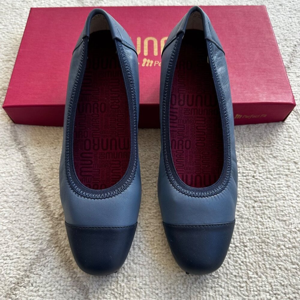 Munro Danielle Blue Leather Cap Toe Slip-On Ballet Flats Sz 8
